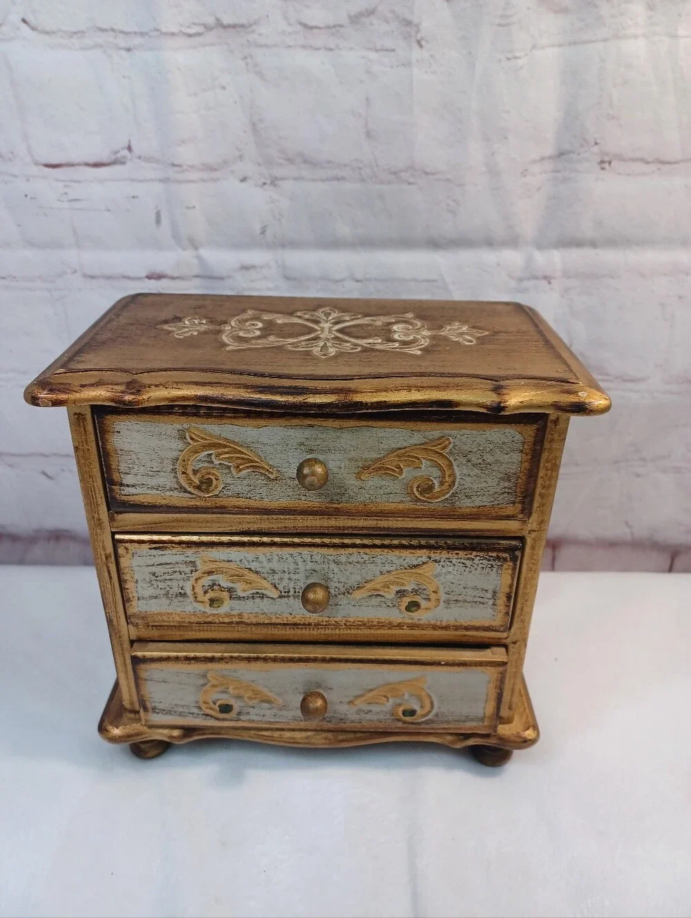 vintage french provincial 3 drawer musical jewelry box shabby chic ornate